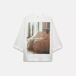 Zara White Graphic Blouse